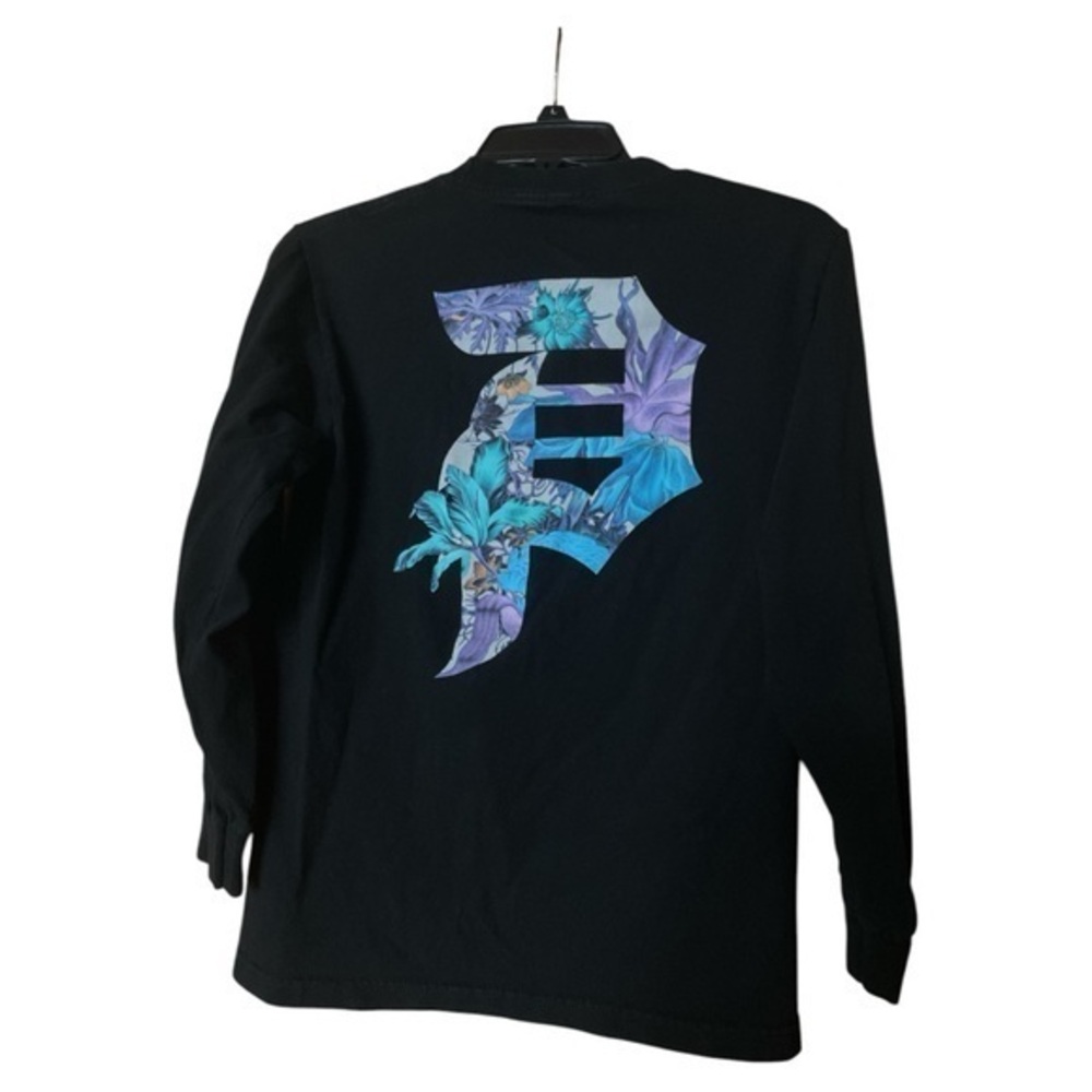 Primitive Skateboarding LS Front Back Tee Botanical Hawaiian Black Mens Small‎